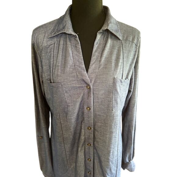 Passport Blue Button Down Tunic Shirt XL  Long Sleeve Lightweight Rayon Blend - Picture 3 of 6